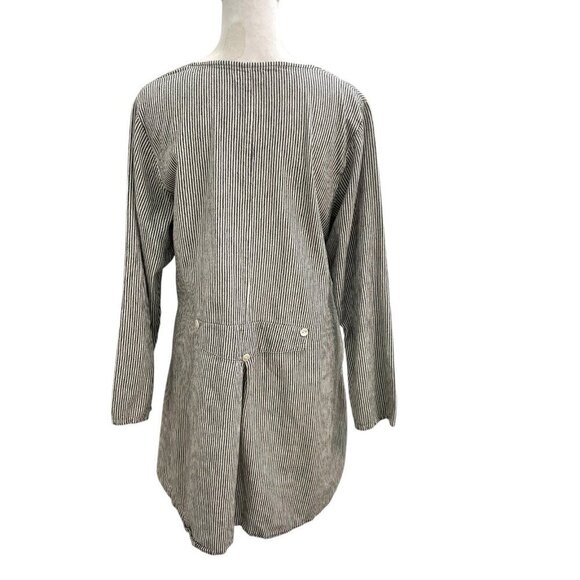 TULIP Stripe Seersucker Tunic Top Blouse Pocket Long Sleeve Lagenlook size Large - Picture 4 of 9
